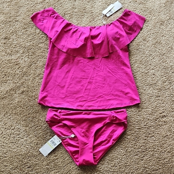Trina Turk Women's Off The Shoulder Ruffle Tankini Swimsuit Size 4